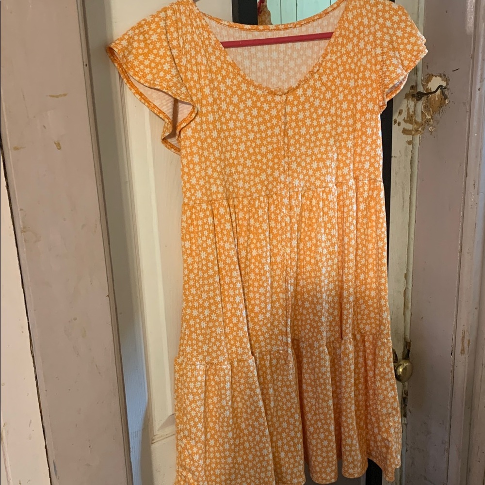 Chic Orange Floral Women's Casual Dress